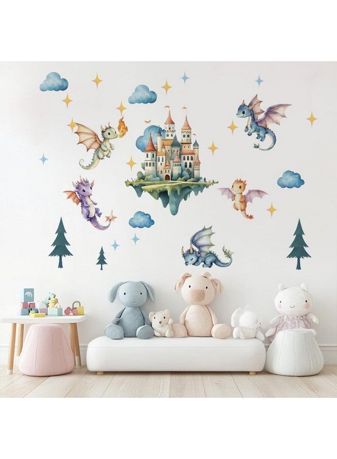 SUPERDANT Flying Dragon Wall Stickers Cartoon Castle Wall Decor Nursery Stickers Dragon DIY Vinyl Murals Peel and Stick Wallpaper Art Decals for Kids Room Playroom Livingroom Baby Room Decor - Image 1