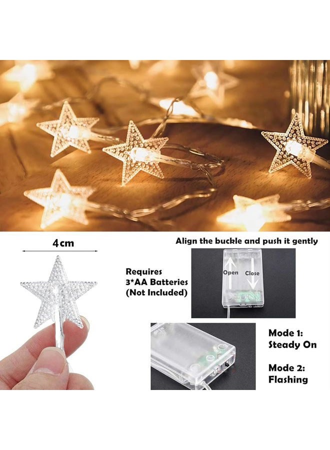 CESOF Christmas Decor Star String Lights, 20 FT 40 LED Battery Operated Twinkle Lights Warm White Cute Hanging Star Fairy Light for Bedroom Room Office Home Camper Indoor Outdoor Xmas Tree Decorations - Image 3