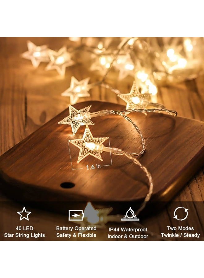CESOF Christmas Decor Star String Lights, 20 FT 40 LED Battery Operated Twinkle Lights Warm White Cute Hanging Star Fairy Light for Bedroom Room Office Home Camper Indoor Outdoor Xmas Tree Decorations - Image 4
