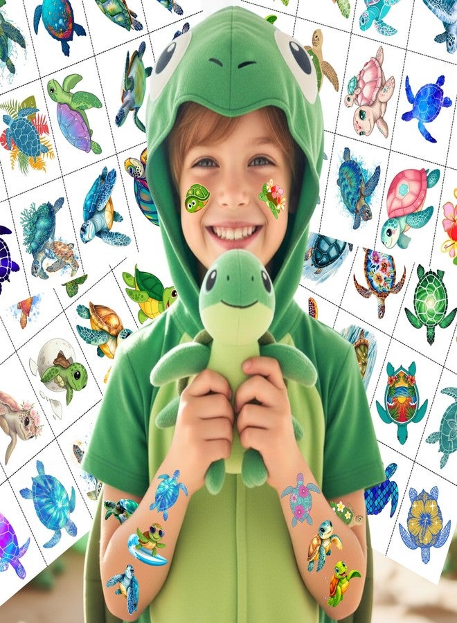Backtopeia Turtle Temporary Tattoos | Under The Sea Theme Turtle Birthday Party Decorations Party Favors Supplies Accessories Stickers Ocean Theme Gift Idea For Kids Boy Girl Teen Adult 60Pcs 4 Sheets Pre-cut - Image 3