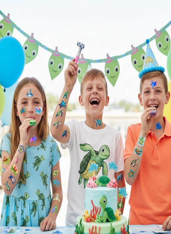 Backtopeia Turtle Temporary Tattoos | Under The Sea Theme Turtle Birthday Party Decorations Party Favors Supplies Accessories Stickers Ocean Theme Gift Idea For Kids Boy Girl Teen Adult 60Pcs 4 Sheets Pre-cut - Image 5