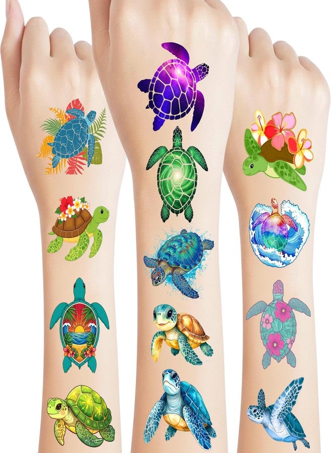 Backtopeia Turtle Temporary Tattoos | Under The Sea Theme Turtle Birthday Party Decorations Party Favors Supplies Accessories Stickers Ocean Theme Gift Idea For Kids Boy Girl Teen Adult 60Pcs 4 Sheets Pre-cut - Image 1