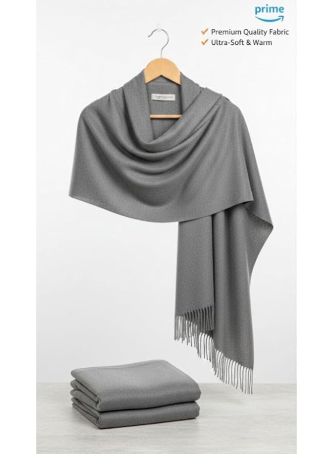 Unisex Mid-Grey Casual Scarf, Warm Cotton Shawl with Tassels, Suitable for All Outfits. - Image 1