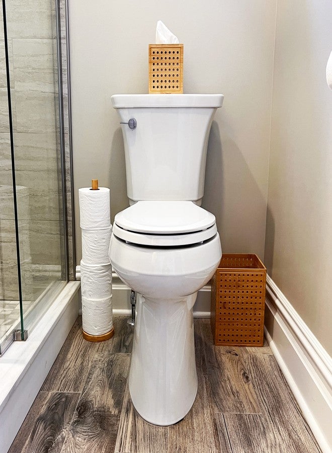 مايند ريدر غطاء علبة مناديل وحامل ورق تواليت بتصميم قارئ الأفكار، ديكور، مصنوع من رايون الخيزران، 5.5 بوصة طول × 5.5 بوصة عرض × 5.5 بوصة ارتفاع، طقم من قطعتين، بني - Image 2