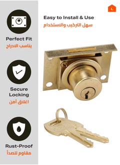 BMB tools Drawer Lock Gold Color with 2-Piece Keys|Cabinet Drawer Lock,Mailbox Lock, for Fixing Important Documents and Drawers Suitable for Door Panels  - Image 2