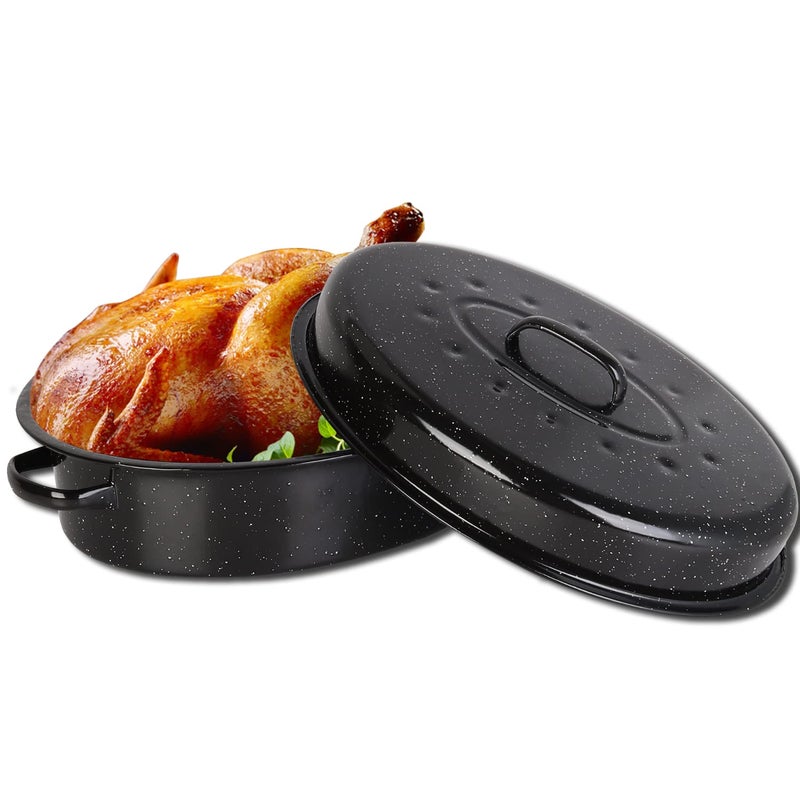 Letschef Roasting Pan 11Lb 157 inch Oval Enamel Oven Roaster Pan with Lid for Turkey Chicken Cookware PFOA free