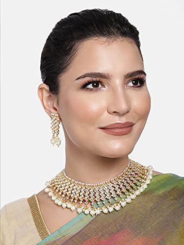 Aheli Kundan Choker Necklace with Earrings & Maang Tikka Indian Traditional Jewelry Set Gift for Women - Image 2