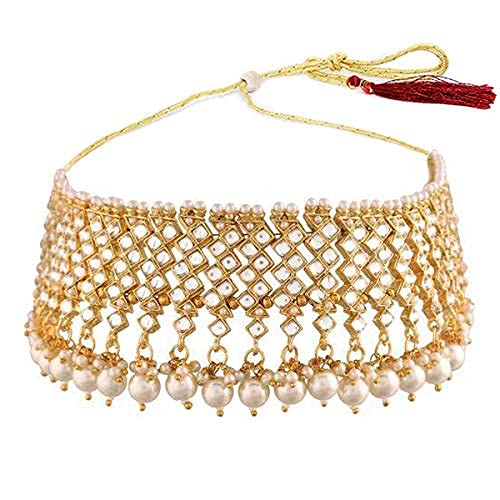 Aheli Kundan Choker Necklace with Earrings & Maang Tikka Indian Traditional Jewelry Set Gift for Women - Image 4
