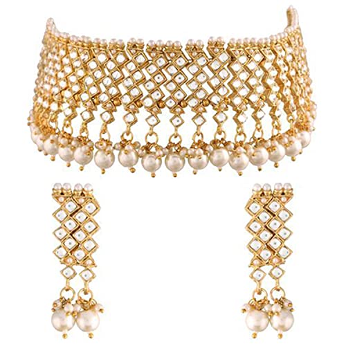 Aheli Kundan Choker Necklace with Earrings & Maang Tikka Indian Traditional Jewelry Set Gift for Women - Image 1