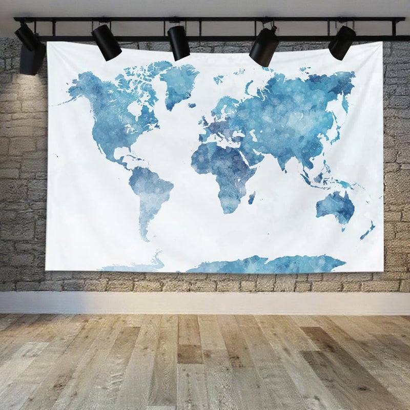 Capsceoll World Map Tapestry  Blue Map Tapestry Large Wall Tapestries World Tapestries Map Outline Wall Hanging For Dorm Decor 80X60 Inches Blue White - Image 4