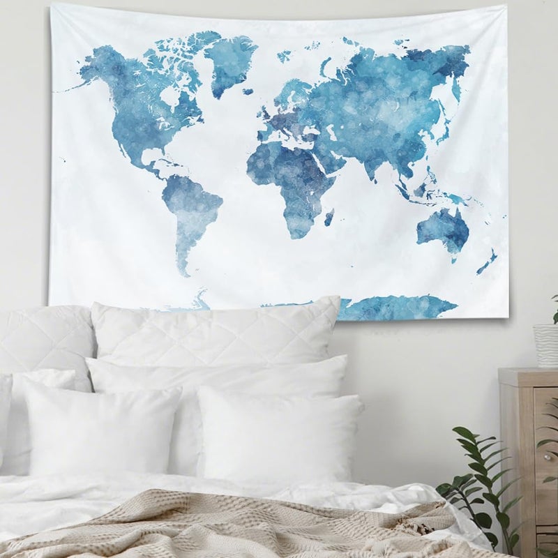 Capsceoll World Map Tapestry  Blue Map Tapestry Large Wall Tapestries World Tapestries Map Outline Wall Hanging For Dorm Decor 80X60 Inches Blue White - Image 5