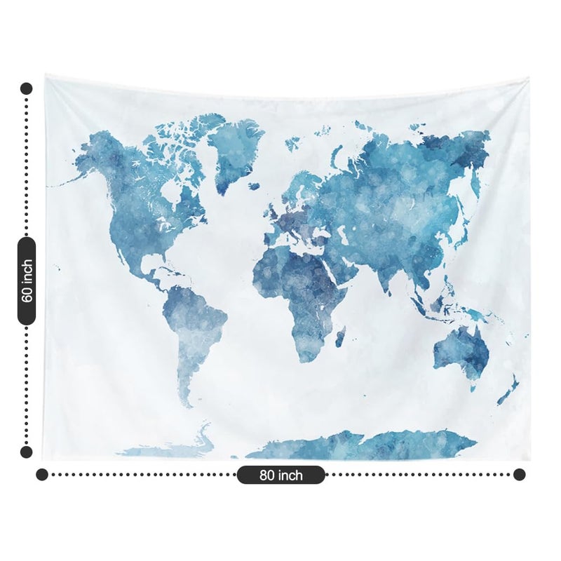 Capsceoll World Map Tapestry  Blue Map Tapestry Large Wall Tapestries World Tapestries Map Outline Wall Hanging For Dorm Decor 80X60 Inches Blue White - Image 3