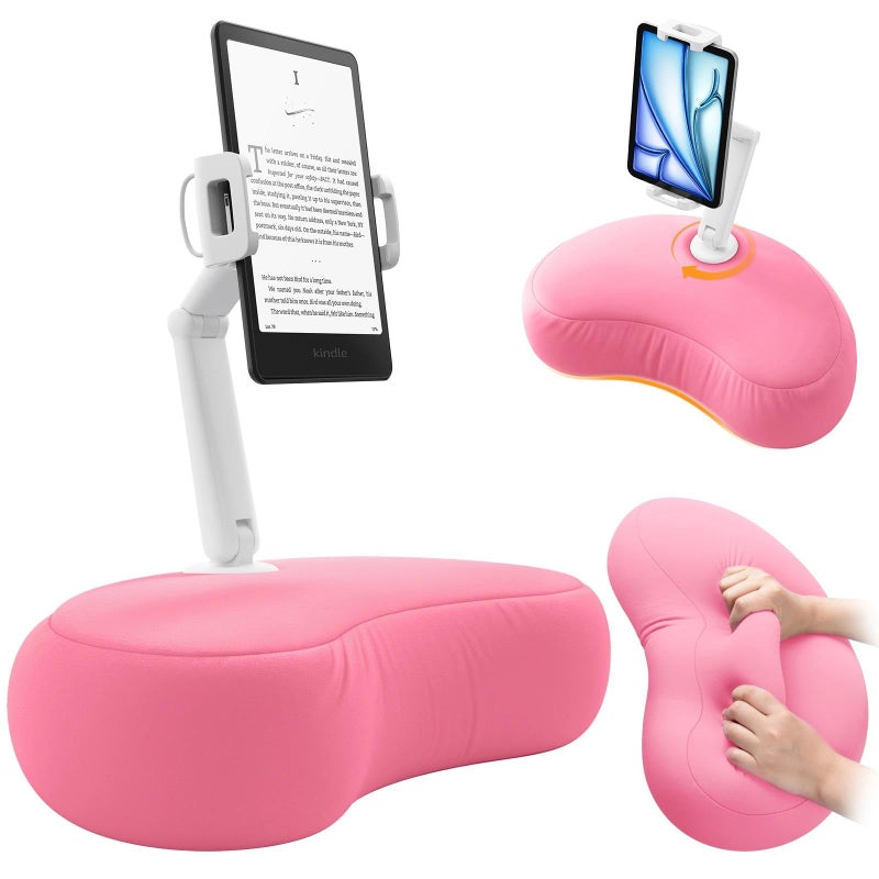 SAIJI Kindle Stand for Bed iPad Tablet Pillow Holder with Flexible Dual Axis Arm Microbead Cushion 360 Adjustable Lap Beanbag Phone Holder Fits Devices with 47156 Screens Pink - Image 2