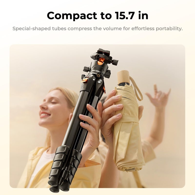 K&F Concept حامل كاميرا سفر من الألمنيوم K&F CONCEPT بطول 63 بوصة مع رأس كروي متوافق مع Arca، حامل خفيف الوزن ومحمول يزن 2.6 رطل، أقصى حمولة 22 رطل لكاميرات DSLR وكاميرات بدون مرآة ومناظير iPhone وTeleprompter. - Image 2