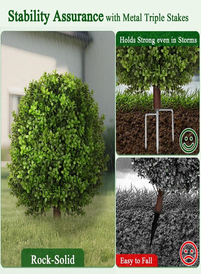 Olpchee Artificial Boxwood Topiary Trees for Outdoors, 2 Pack Faux Topiary Ball Tree UV Resistant Fake Shrubs Evergreen Bush Plants for Front Porch Garden Yard Balcony Wedding Decor, 2 Led String Light - Image 3