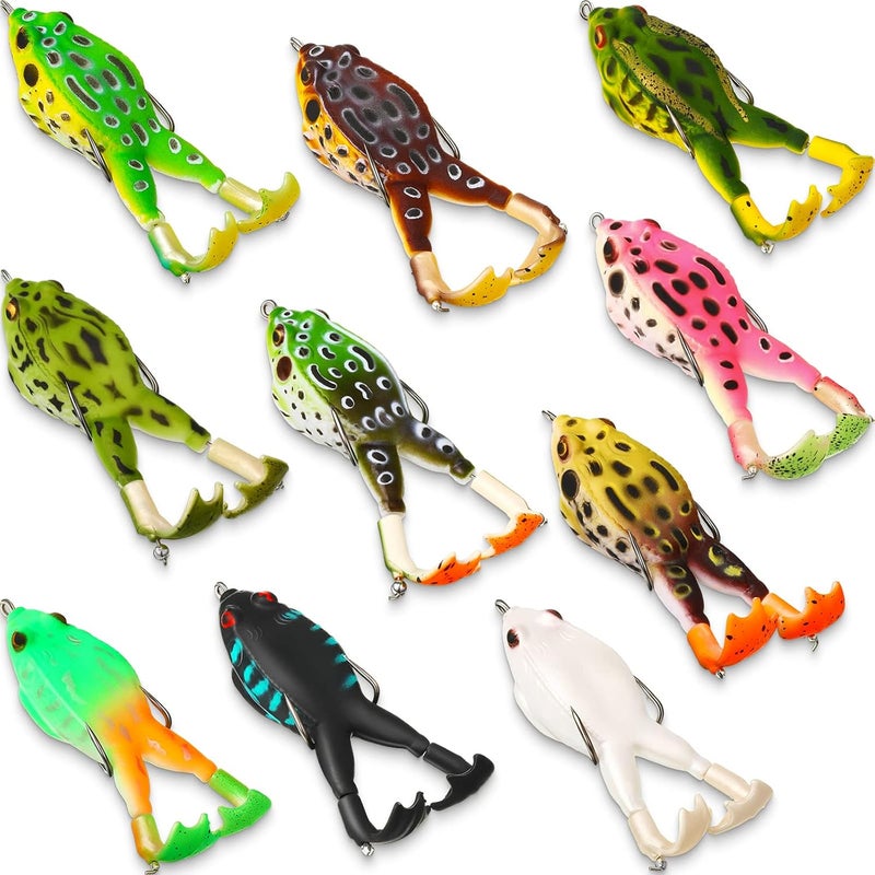 Leitee 10 Pcs Frog Lure Topwater Fishing Lures Trout Frog Lures for Bass Fishing Top Water Frog Soft Swimbait Floating Bait with Weedless Multiple Colour Fishing Lures for Freshwater Saltwater - Image 1