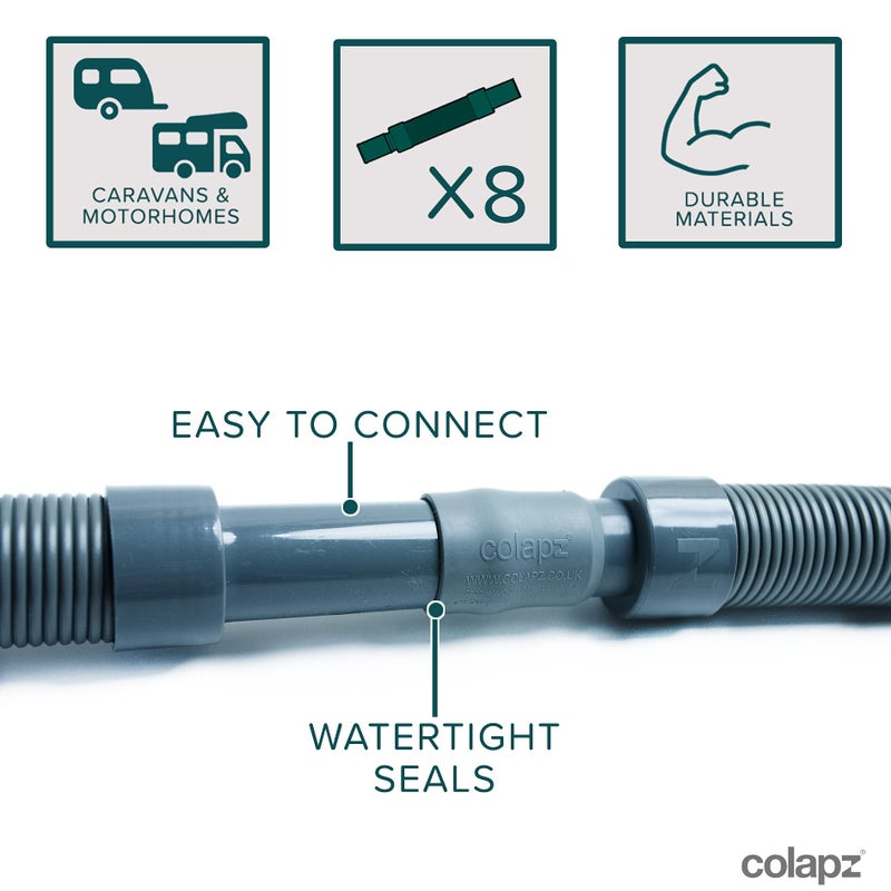 colapz Colapz Caravan Accessories - Collapsible Flexible and Extendable Caravan Waste Pipe System (8 x 1M Pipes, Carry Bag, Cleaning Brush)  - Image 2