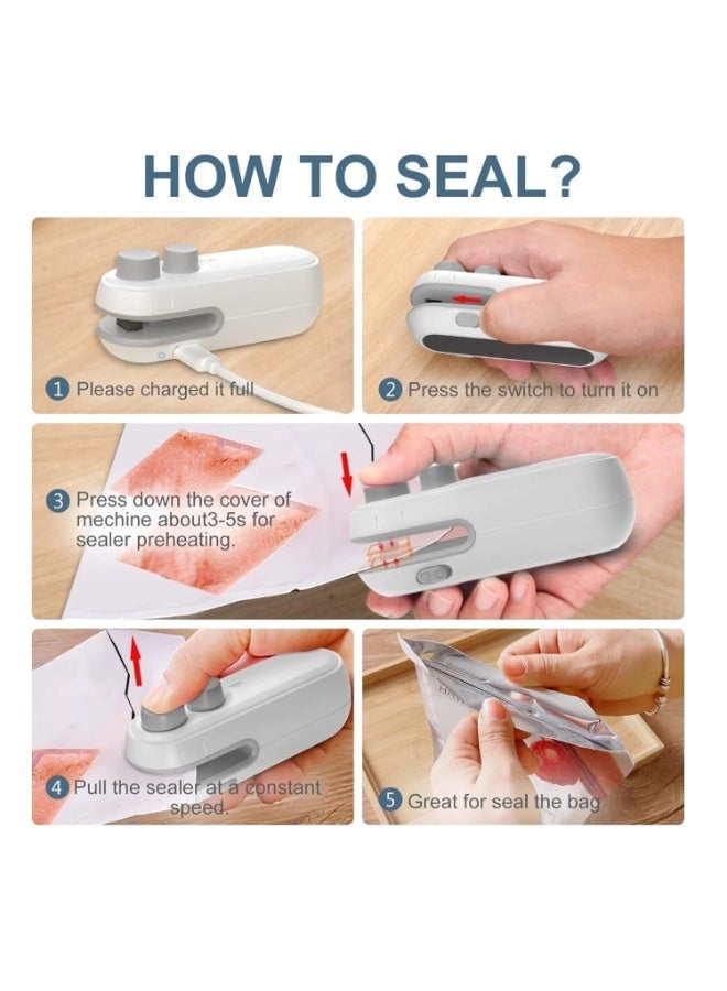 Lacoz 2-in-1 Mini Bag Sealer & Cutter, USB-C Rechargeable Portable Handheld Food Storage Sealing Machine for Snacks, Chips & Plastic Packets - Image 2