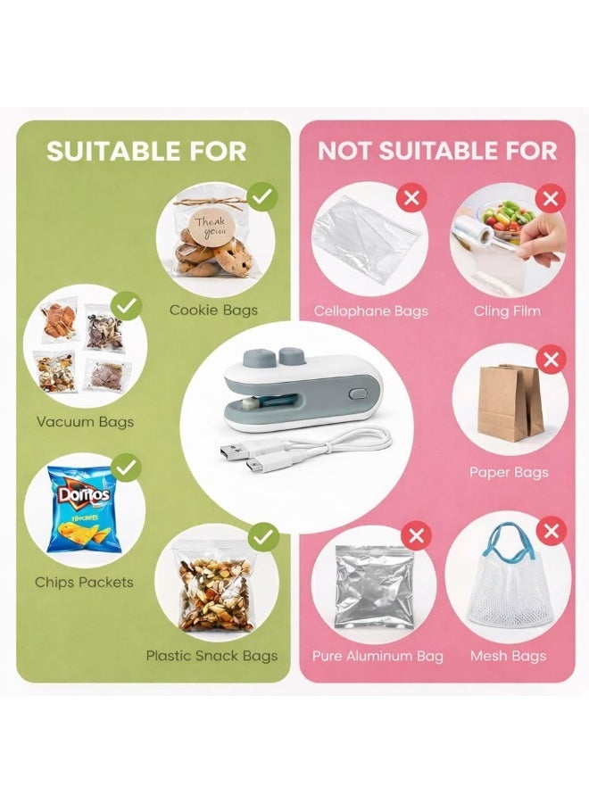 Lacoz 2-in-1 Mini Bag Sealer & Cutter, USB-C Rechargeable Portable Handheld Food Storage Sealing Machine for Snacks, Chips & Plastic Packets - Image 5
