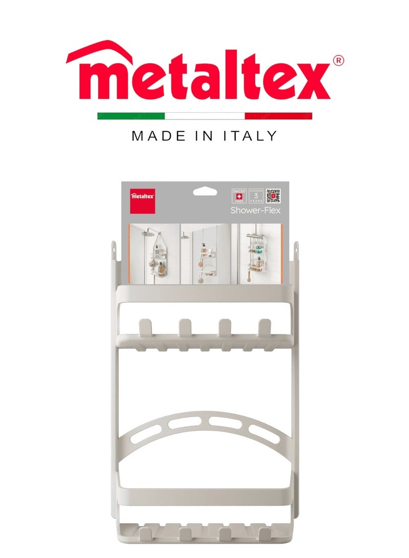 Metaltex حامل الدش Metaltex Shower-Flex – منظم دش قابل للتعديل مع أذرع مرنة، 2 رفوف وخطافات – تخزين مدمج للزجاجات حتى 1 لتر - Image 1