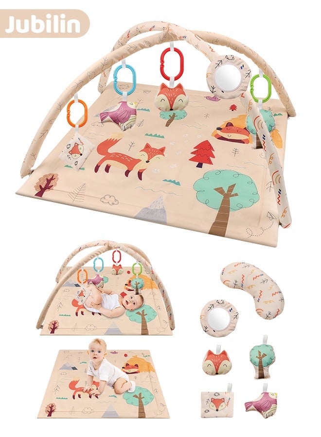 Jubilin Baby Play Gym & Activity Mat, Tummy Time Mat with 5 Detachable Toys and Pillow, Large Sensory Playmat for Floor, Newborn Infant Baby Essentials Shower Gift 0-3-6-9-12 Months (Desert Fox) - Image 1