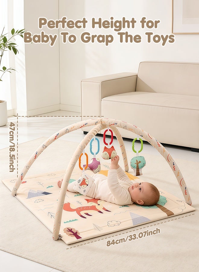 Jubilin Baby Play Gym & Activity Mat, Tummy Time Mat with 5 Detachable Toys and Pillow, Large Sensory Playmat for Floor, Newborn Infant Baby Essentials Shower Gift 0-3-6-9-12 Months (Desert Fox) - Image 2