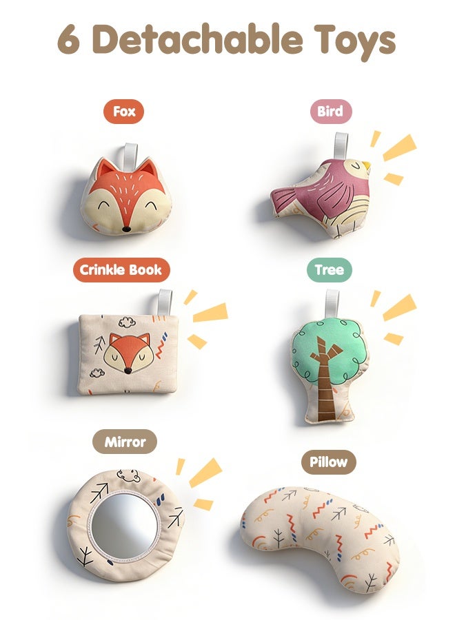 Jubilin Baby Play Gym & Activity Mat, Tummy Time Mat with 5 Detachable Toys and Pillow, Large Sensory Playmat for Floor, Newborn Infant Baby Essentials Shower Gift 0-3-6-9-12 Months (Desert Fox) - Image 3