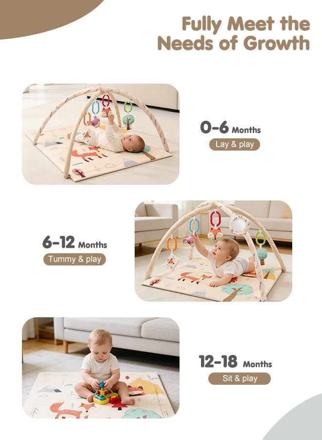 Jubilin Baby Play Gym & Activity Mat, Tummy Time Mat with 5 Detachable Toys and Pillow, Large Sensory Playmat for Floor, Newborn Infant Baby Essentials Shower Gift 0-3-6-9-12 Months (Desert Fox) - Image 4