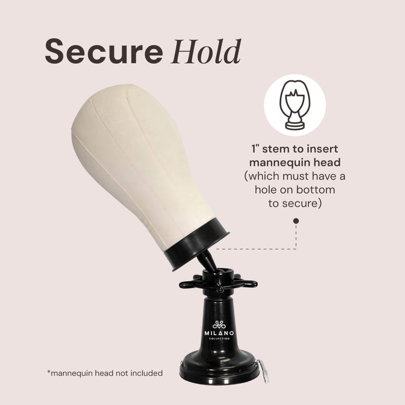 MILANO COLLECTION Deluxe Premium Suction Table Stand - Black for Wig and Mannequin Head - Image 4