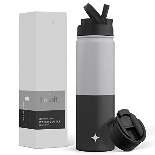 JoyJolt JoyJolt Triple Insulated Water Bottle with Straw Lid AND Flip Lid 22oz Water Bottle 12 Hour HotCold Vacuum Insulated Stainless Steel Water Bottle BPAFree Leakproof Water Bottles  Thermos Bottle 