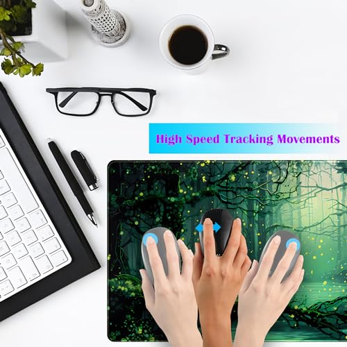 TENG DA QING Kawaii Green Forest Desk Pad Mouse Pad Cute Black Cat Desk Mat, XXL Extended Anime Cats Large Gaming Mousepad, Computer Keyboard and Mouse Deskpad Decor Deskmat with Stitched Edges Mat 31.5x15.7 in - Image 3