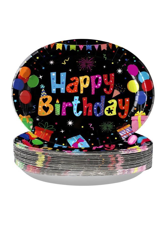 Grencian 50 Pcs Happy Birthday Oval Paper Plates 10"x12" Large Colorful Black Birthday Plates Disposable Heavy Duty Birthday Theme Party Plates Happy Birthday Party Supplies for Boys Girls Birthday Party Decor - Image 1
