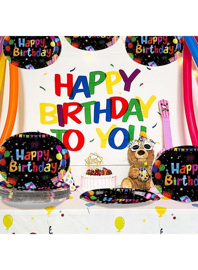 Grencian 50 Pcs Happy Birthday Oval Paper Plates 10"x12" Large Colorful Black Birthday Plates Disposable Heavy Duty Birthday Theme Party Plates Happy Birthday Party Supplies for Boys Girls Birthday Party Decor - Image 5