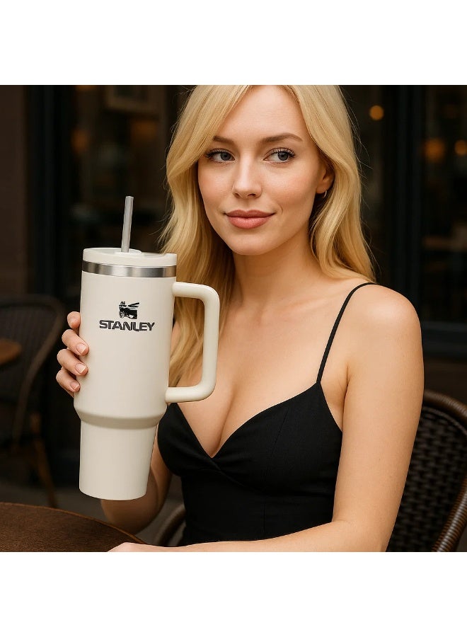كوب ستانلي الأصلي، كوب ستانلي مختوم، كوب ستانلي سعة 40 أونصة مزود بقشة ومقبض، كوب معزول بغطاء، كوب قهوة من الفولاذ المقاوم للصدأ بحالة تدفق H2.0 للمشروبات المثلجة الساخنة، كوب سفر بمقبض