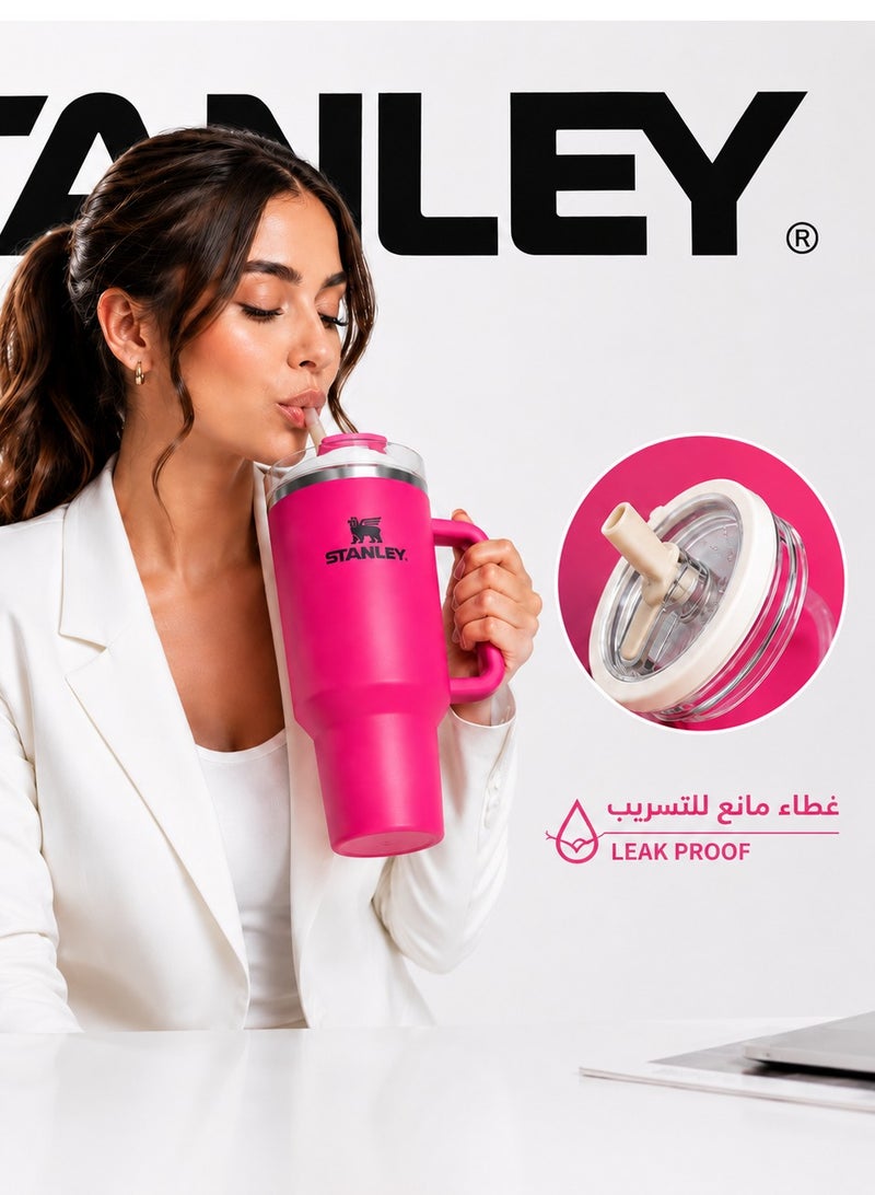 ستانلي كوب ستانلي الأصلي، كوب ستانلي مختوم، كوب ستانلي سعة 40 أونصة مزود بقشة ومقبض، كوب معزول بغطاء، كوب قهوة من الفولاذ المقاوم للصدأ بحالة تدفق H2.0 للمشروبات المثلجة الساخنة، كوب سفر بمقبض - Image 3