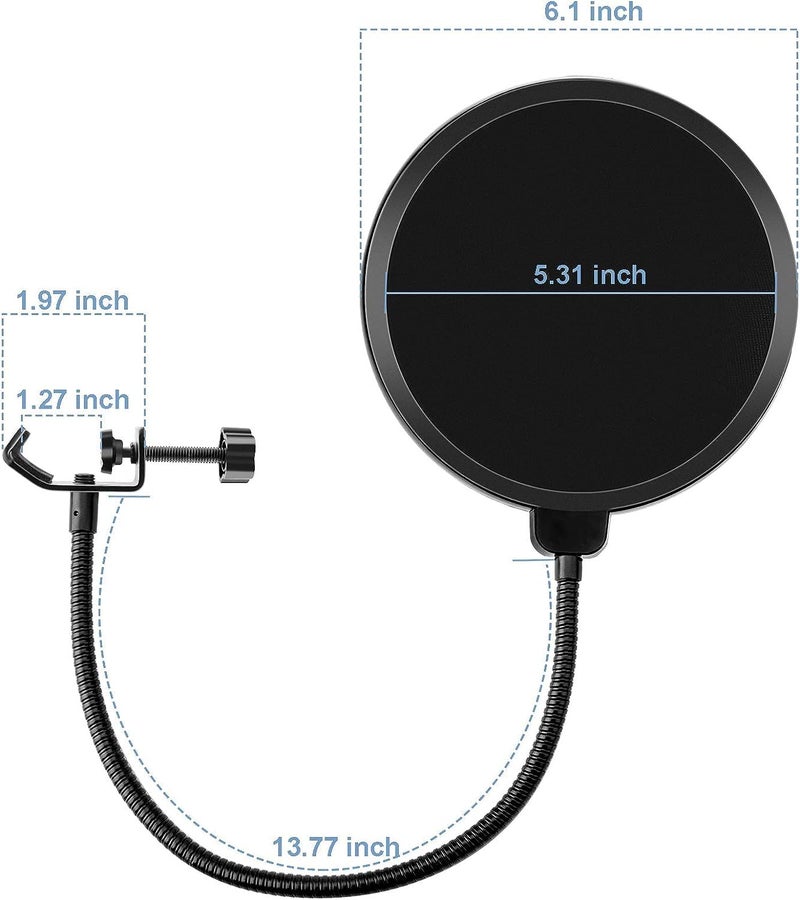 CLAPONE Professional Microphone Pop Filter Pop Filter Mesh for Blue Yeti Dual Layered Wind Pop Screen With A Flexible 360 Degree Gooseneck Mic Pop Blocker Mask Shield Screen with Flexible - Image 2
