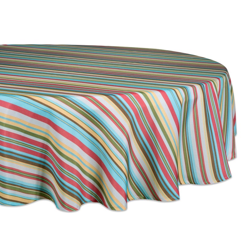 DII DII IndoorOutdoor Tabletop Collection Multiuse Machine Washable Striped Tablecloth 60 Round Summer Print