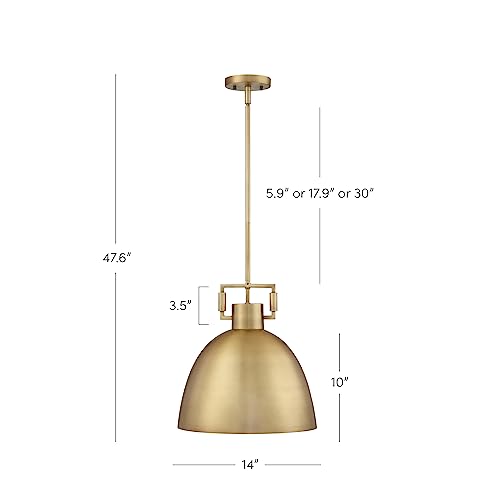 Nathan James Leigh Pendant Lighting, Hanging Ceiling Light with Oversized Metal Shade and Adjustable Cord, for Kitchen Island or Entryway, Antiqued Brass - Image 4