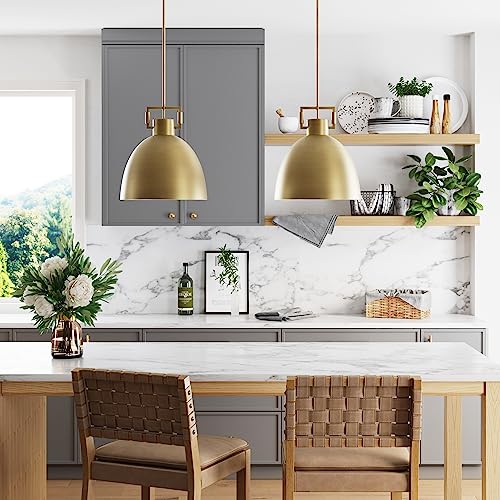 Nathan James Leigh Pendant Lighting, Hanging Ceiling Light with Oversized Metal Shade and Adjustable Cord, for Kitchen Island or Entryway, Antiqued Brass - Image 2