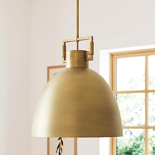 Nathan James Leigh Pendant Lighting, Hanging Ceiling Light with Oversized Metal Shade and Adjustable Cord, for Kitchen Island or Entryway, Antiqued Brass - Image 1