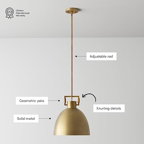 Nathan James Leigh Pendant Lighting, Hanging Ceiling Light with Oversized Metal Shade and Adjustable Cord, for Kitchen Island or Entryway, Antiqued Brass - Image 3