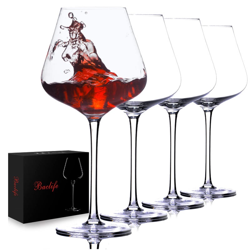BACLIFE Hand Blown Red Wine Glasses Set of 4 â€“ 23 oz Burgundy Wine Glasses With Long Stem â€“ Large Premium Crystal Wine Glass â€“ Unique Gift for Wedding, Anniversary, Motherâ€™s Day â€“ Clear - Image 1