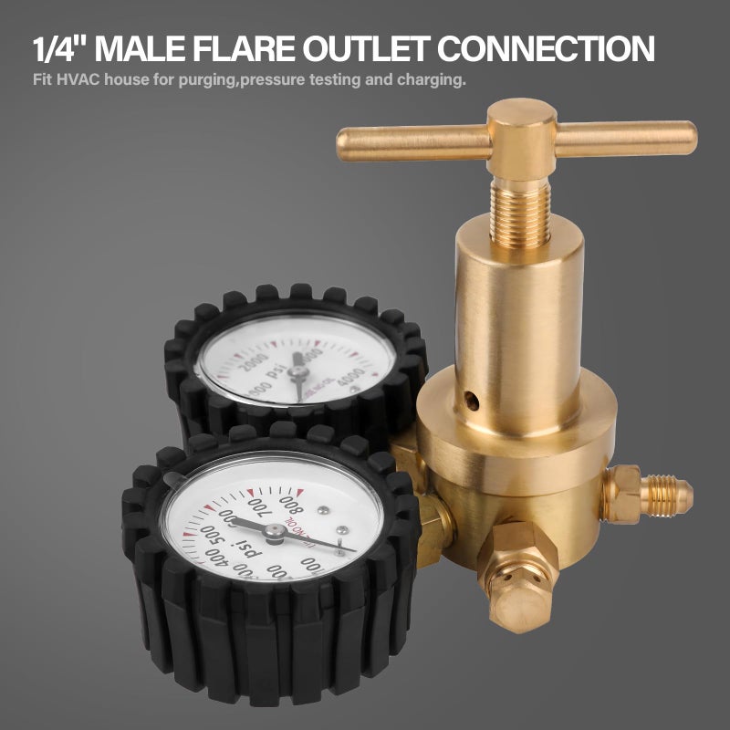 Tutor Auto Nitrogen Regulator with 0-800 PSI Delivery Pressure, 60" Hose CGA580 Inlet Connection and 1/4'' Male Flare Outlet Connection - Image 4