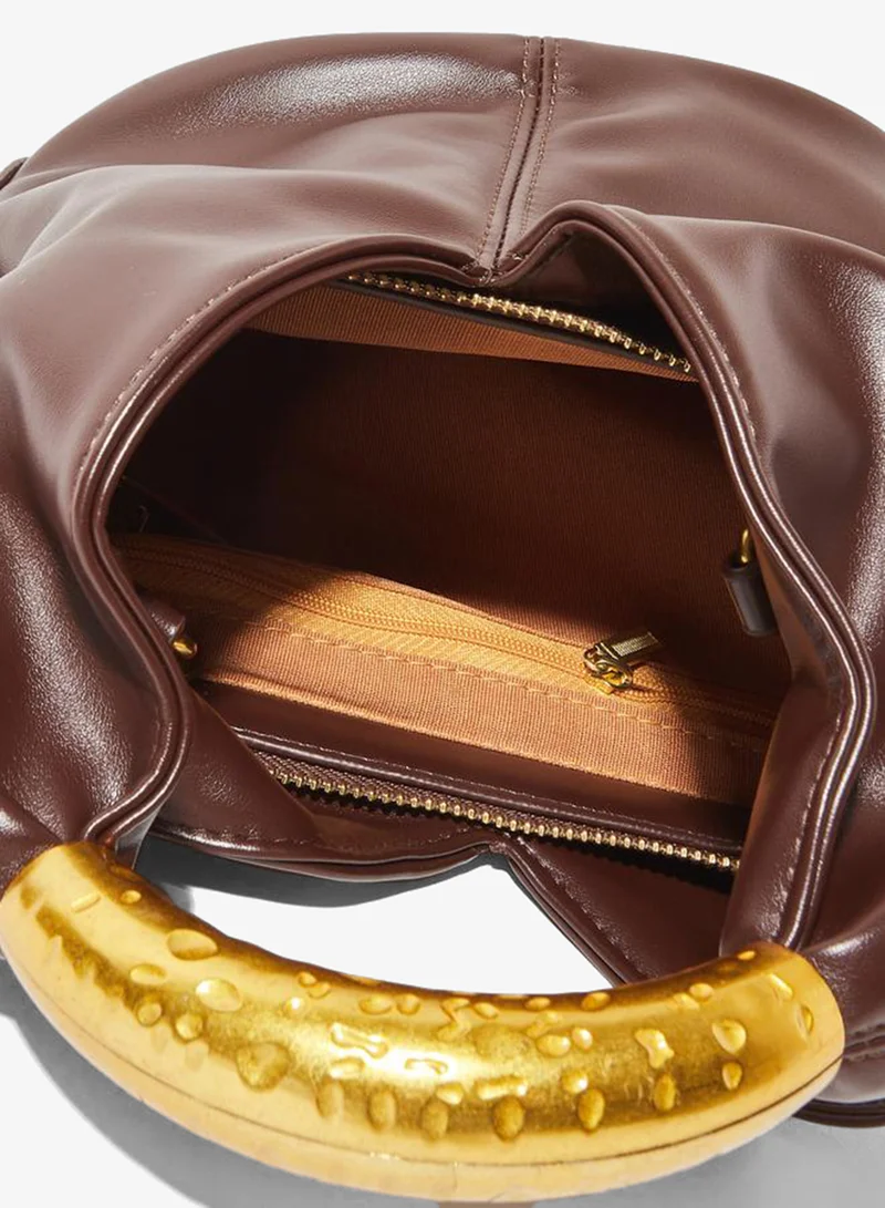 Styli  Brown Metal Handle Handbag for Women | Best Price UAE