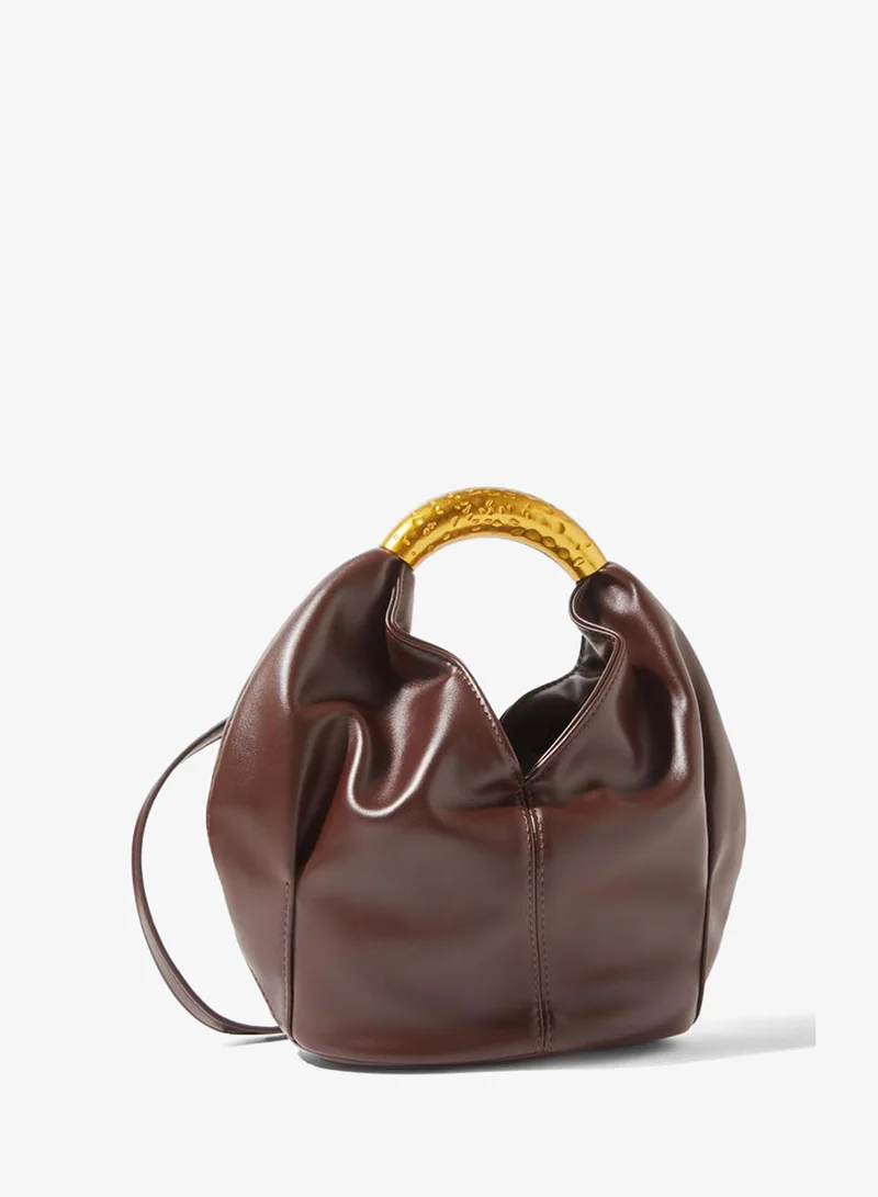 Styli Brown Metal Handle Handbag