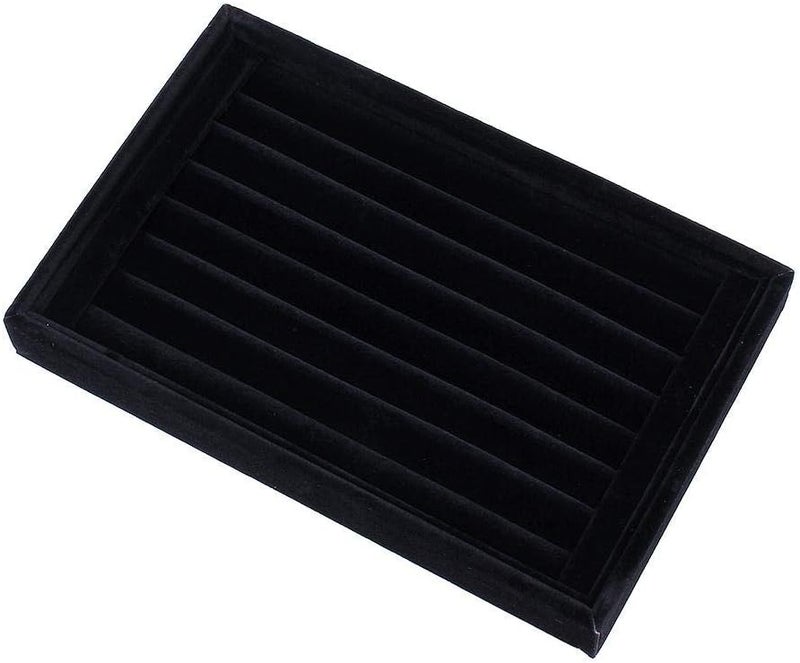 klarako Velvet Ring Display Tray, 7 Slots Jewelry Rings Earrings Studs Tray Showcase Storage Organizer Display Case Holder for Her Women Girl Birthday Gift, Black - Image 2
