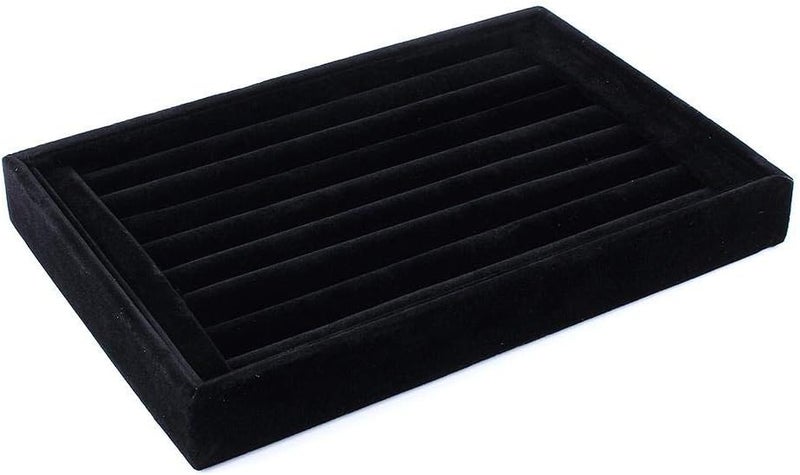 klarako Velvet Ring Display Tray, 7 Slots Jewelry Rings Earrings Studs Tray Showcase Storage Organizer Display Case Holder for Her Women Girl Birthday Gift, Black - Image 1