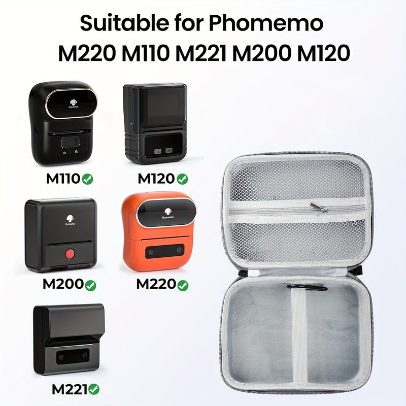 Grey Hard Shell Travel Carry Case And Organizer For Mini Label Printer M110 M220 M221 Tape Roll Charging Cable And Labeler - Image 2