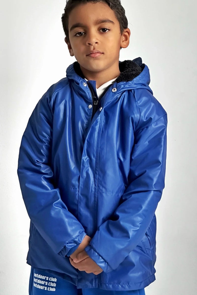 playmore Kids Unisex Blue Fur Lined Raincoat - Image 1