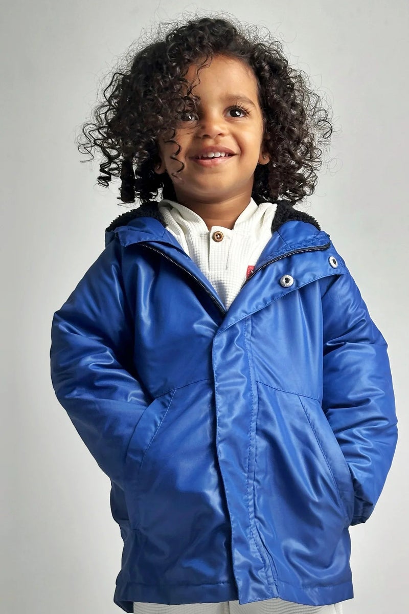 playmore Kids Unisex Blue Fur Lined Raincoat - Image 2